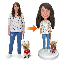 Vollständig anpassbar 1 Person und Haustier Kundenspezifische Bobbleheads mit graviertem Text