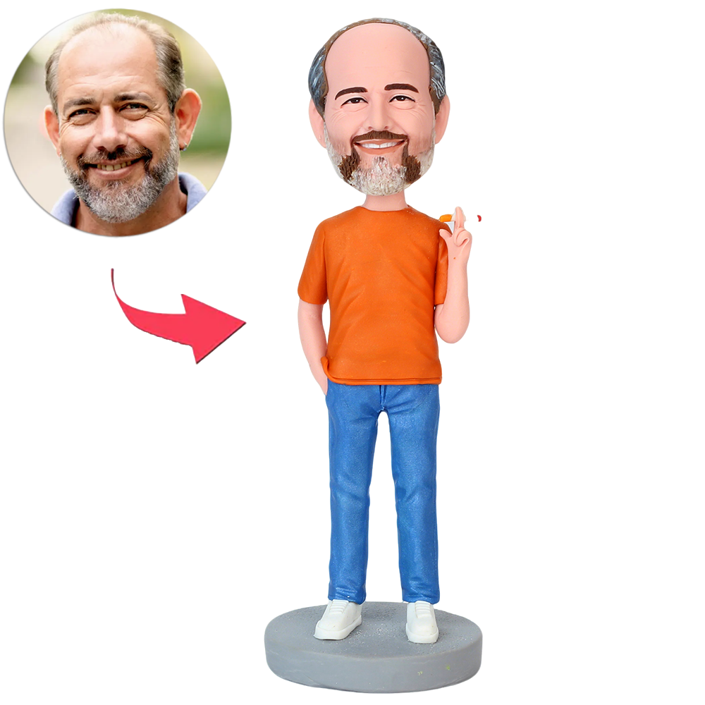 Lässiger Mann Im Gelben Hemd Mit Zigarette Benutzerdefinierte Wackelköpfe