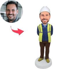 Forscher Kundenspezifische Bobbleheads mit graviertem Text Tragen Sie einen Schutzhelm