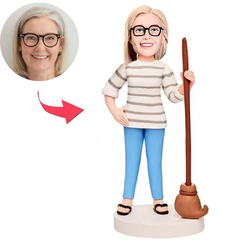 Frau Mit Besen Benutzerdefinierter Wackelkopfs