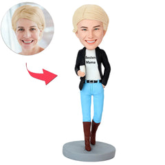 Mode Frau Hält Tasse Trägt Schwarze Jacke Benutzerdefinierte Bobbleheads
