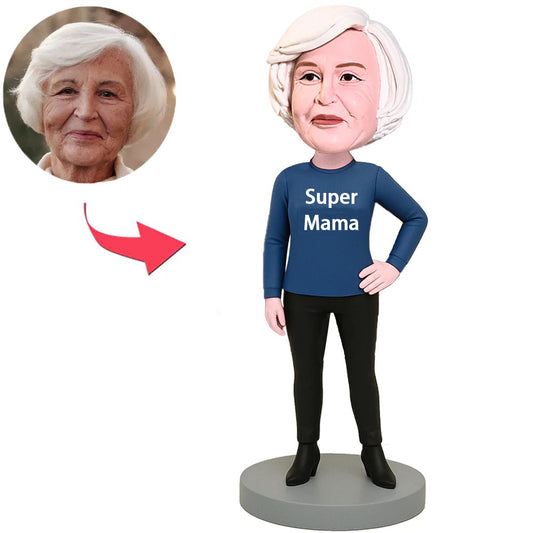 Super Mama Im Blauen Kleid Benutzerdefinierter Bobbleheads