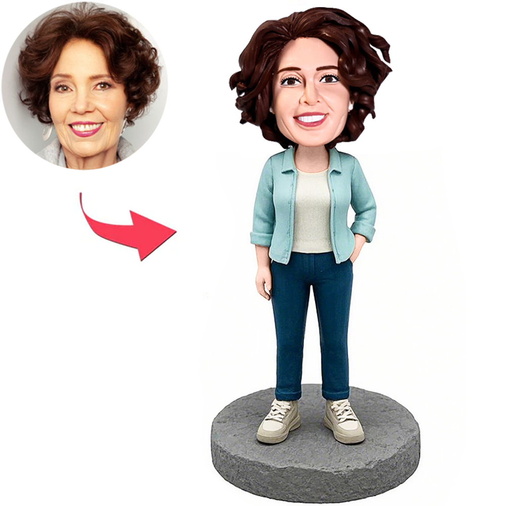 Blauer Freizeitanzug Für Damen Benutzerdefinierter Wackelkopfs