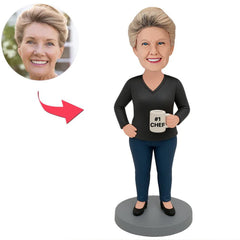 #1 Weibliche Chef in schwarzem Hemd Benutzerdefinierte Bobbleheads