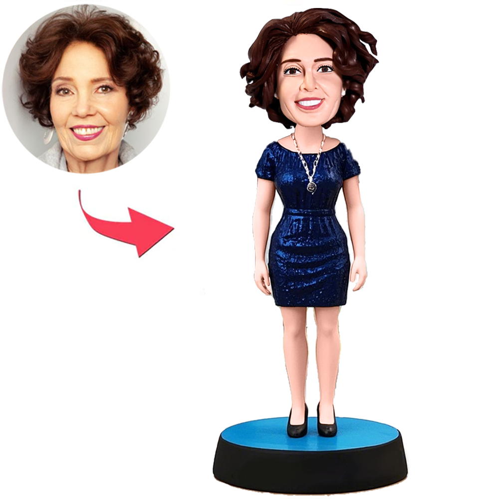 Frau Im Dunkelblauen Kleid Benutzerdefinierter Wackelkopfs