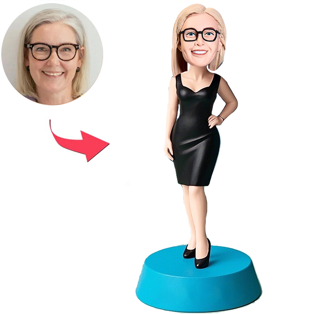 Modefrau Im Dunklen Schwarzen Kleid Benutzerdefinierter Wackelkopfs