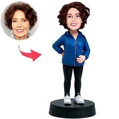 Lässige Frau In Blauer Jacke Und Schwarzer Hose Benutzerdefinierter Wackelkopfs