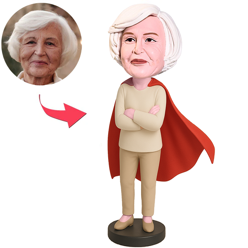 Frau Im Beigen Anzug Und Umhang Benutzerdefinierter Wackelkopf