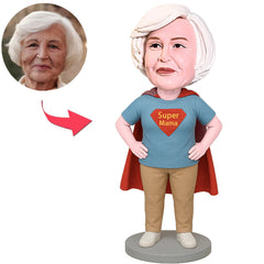 Mama Im Hellgrauen Und Blauen Super Mama Outfit Benutzerdefinierter Bobbleheads