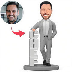 Chef in Grauem Anzug Benutzerdefinierte Bobbleheads