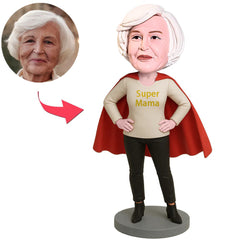 Super Mama In Beiger Kleidung Und Umhang Benutzerdefinierter Bobbleheads