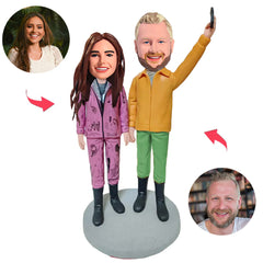 Winter Clothing Couple Custom Bobblehead With Engraved Text