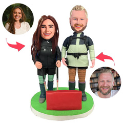 Mountain Climbing Couple Custom Bobblehead With Engraved Text