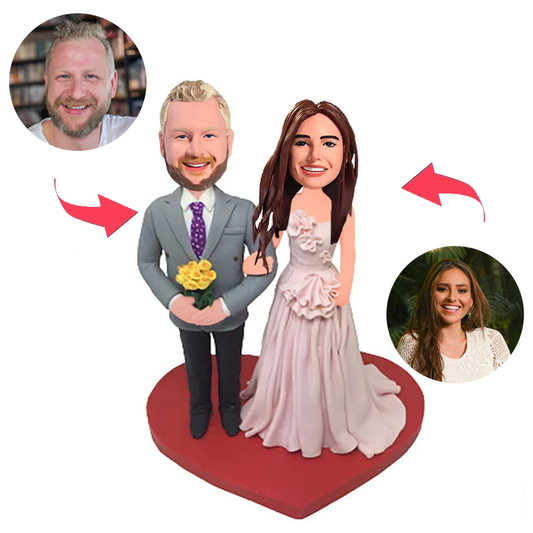 Hochzeitsmann, der Blumenpaar hält Kundenspezifische Bobbleheads mit eingraviertem Text