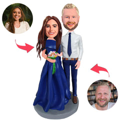 Hochzeitspaar-Frau, die Blumen hält Kundenspezifische Bobbleheads mit graviertem Text