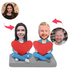Jahrestags-Geschenk-Herz-Paar-kundenspezifische Bobbleheads addieren Text