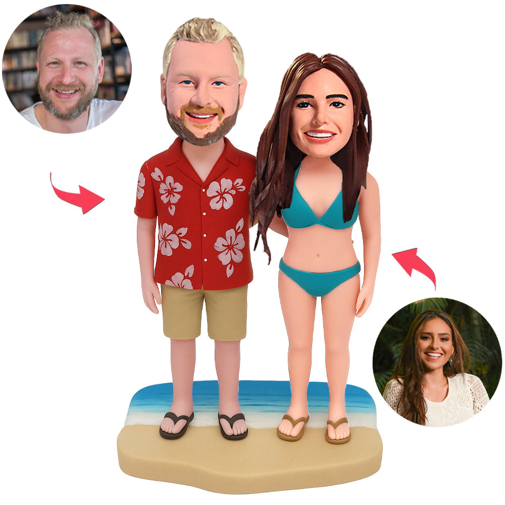 Paar mit Hawaiihemden und Bikinis Benutzerdefinierte Bobbleheads