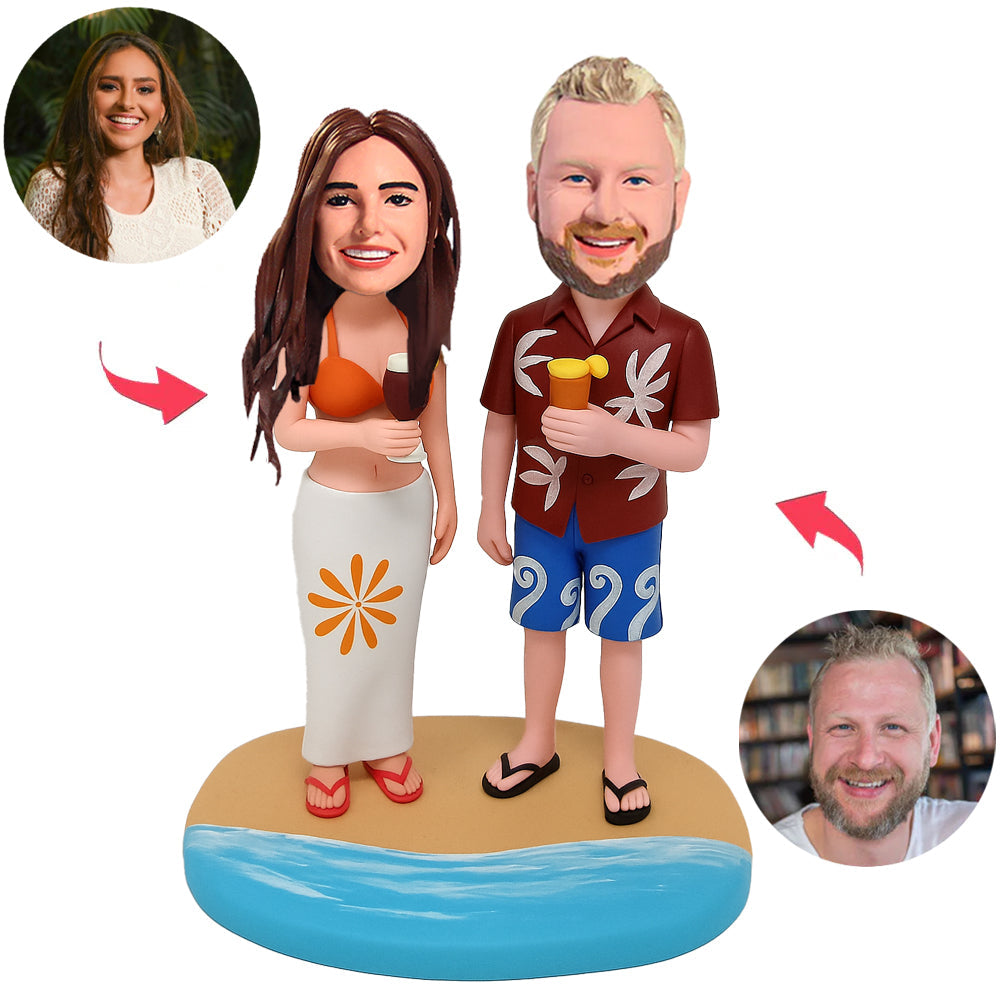 Paar mit Sommergetränken Benutzerdefinierte Bobbleheads