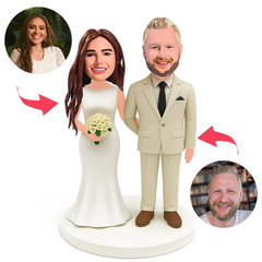 Paar in beigem Anzug und Brautkleid Benutzerdefinierte Bobbleheads