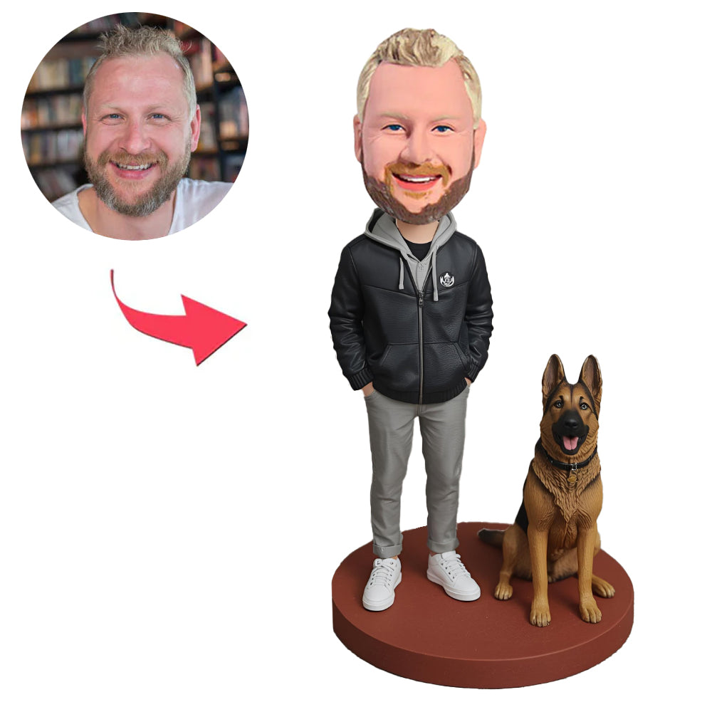 Mann und Deutscher Schäferhund Haustier Benutzerdefinierte Bobbleheads