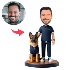 Mann und Deutscher Schäferhund mit passendem Hemd Benutzerdefinierte Bobbleheads