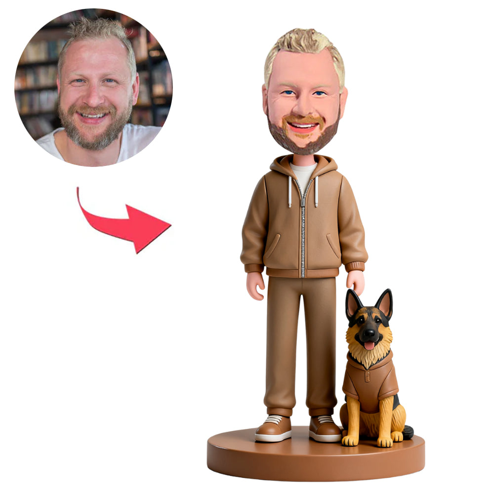Eigentümer und Deutscher Schäferhund in brauner Kleidung Benutzerdefinierte Bobbleheads