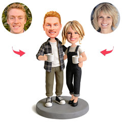 Harmonisches Paar mit Kaffeetassen Benutzerdefinierte Bobbleheads