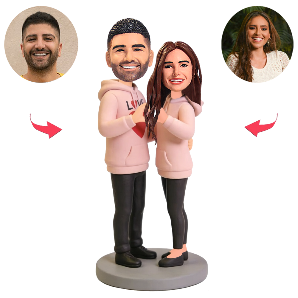 Paar in rosa Kapuzenpullis Benutzerdefinierte Bobbleheads
