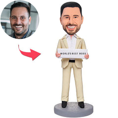Kundenspezifischer Bobbleheads Der beste Chef-Geschäftsmann der Welt addieren Text