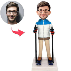 Happy Skiing Man Custom Bobbleheads With Engraved Text
