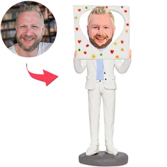 Liebesfotorahmen-Mann Kundenspezifische Bobbleheads mit eingraviertem Text