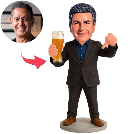 Mann in schwarzem Anzug mit Bier Benutzerdefinierte Bobbleheads