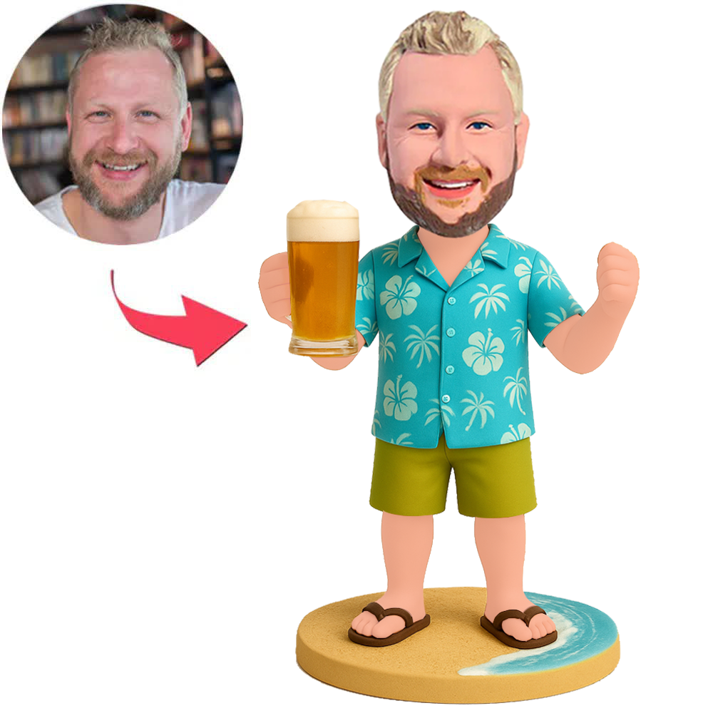 Mann im Hawaiihemd mit Bierkrug Benutzerdefinierte Bobbleheads