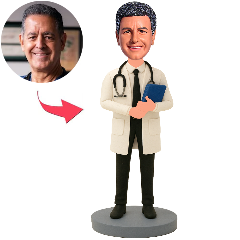 Männlicher Arzt mit Patientenakte Benutzerdefinierte Bobbleheads