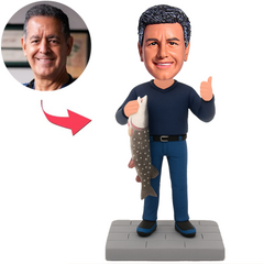 Mann mit Daumen hoch und großem Fisch Benutzerdefinierte Bobbleheads