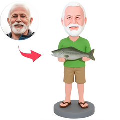 Mann in grünem Hemd mit großem Fisch Benutzerdefinierte Bobbleheads