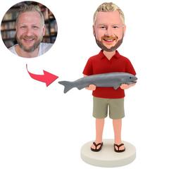 Mann in rotem Hemd mit Fisch Benutzerdefinierte Bobbleheads