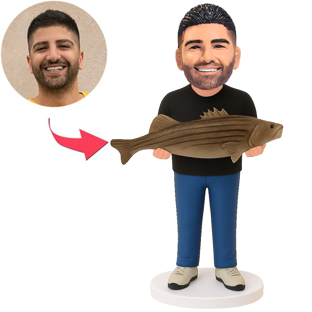 Mann in blauer Hose mit Fisch Benutzerdefinierte Bobbleheads