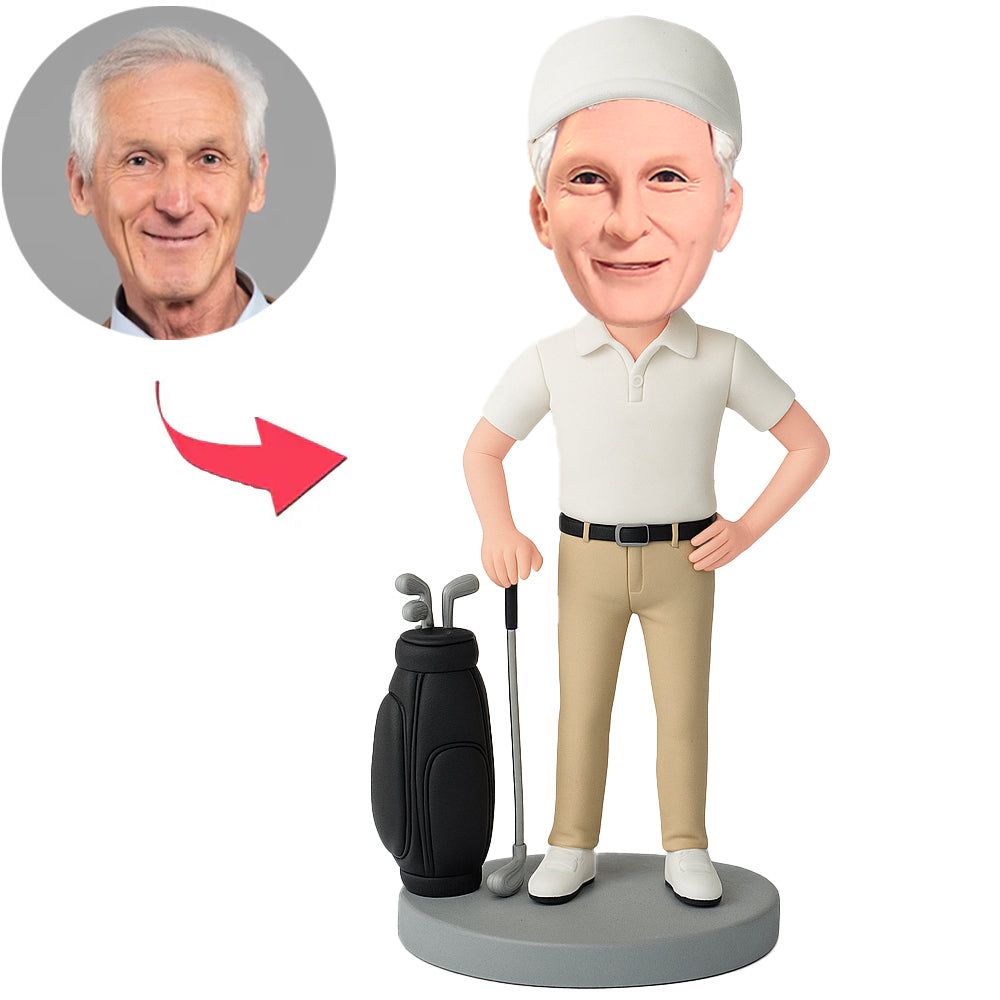 Weißes Super Papa Golfhemd Benutzerdefinierte Wackelköpfe