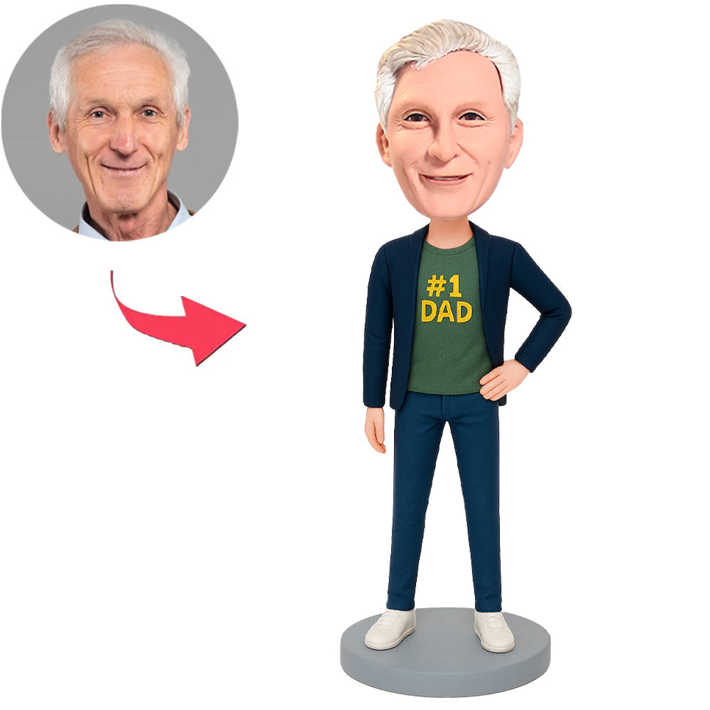 #1 Papa Dunkelblauer Anzug Benutzerdefinierte Wackelköpfe