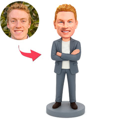 Geschäftsmann in grauem Anzug Benutzerdefinierte Bobbleheads
