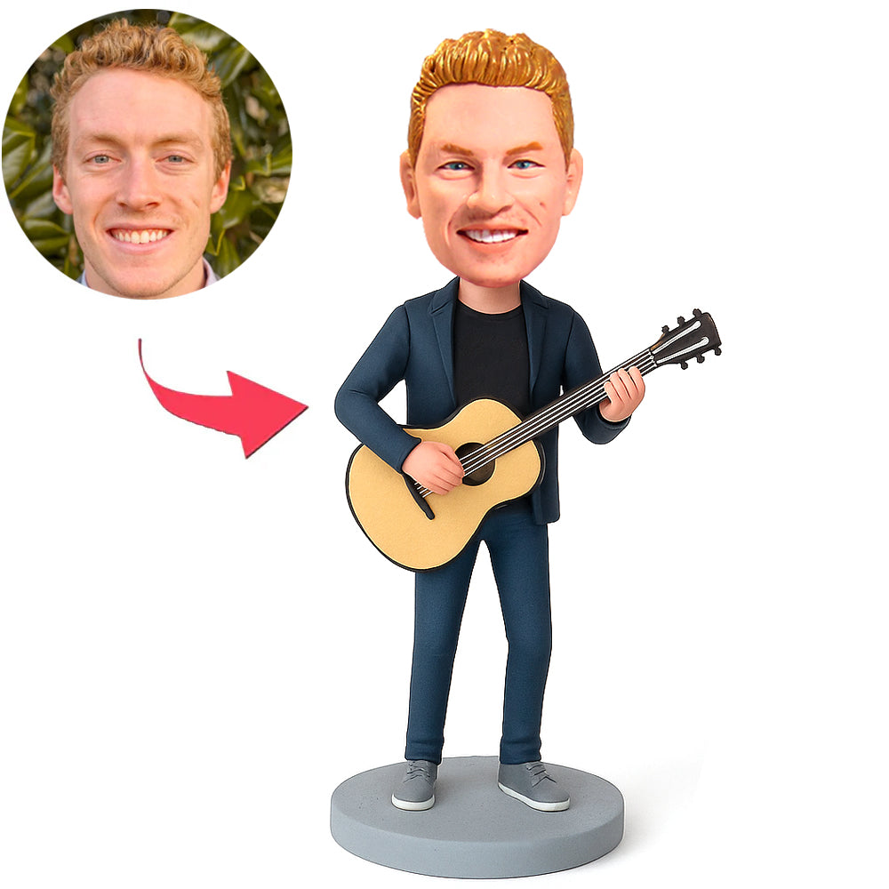 Mann in dunkelblauem Anzug spielt Gitarre Benutzerdefinierte Bobbleheads
