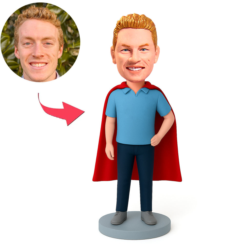 Mann in blauem Hemd mit Umhang Benutzerdefinierte Bobbleheads
