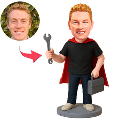 Superheld mit Schraubenschlüssel und Werkzeugkasten Benutzerdefinierte Bobbleheads