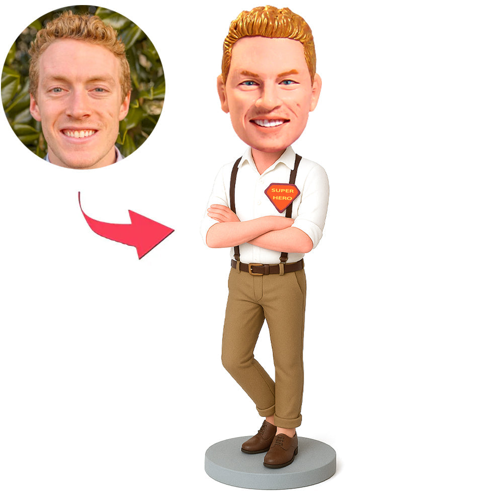 Superheld in brauner Arbeitshose Benutzerdefinierte Bobbleheads