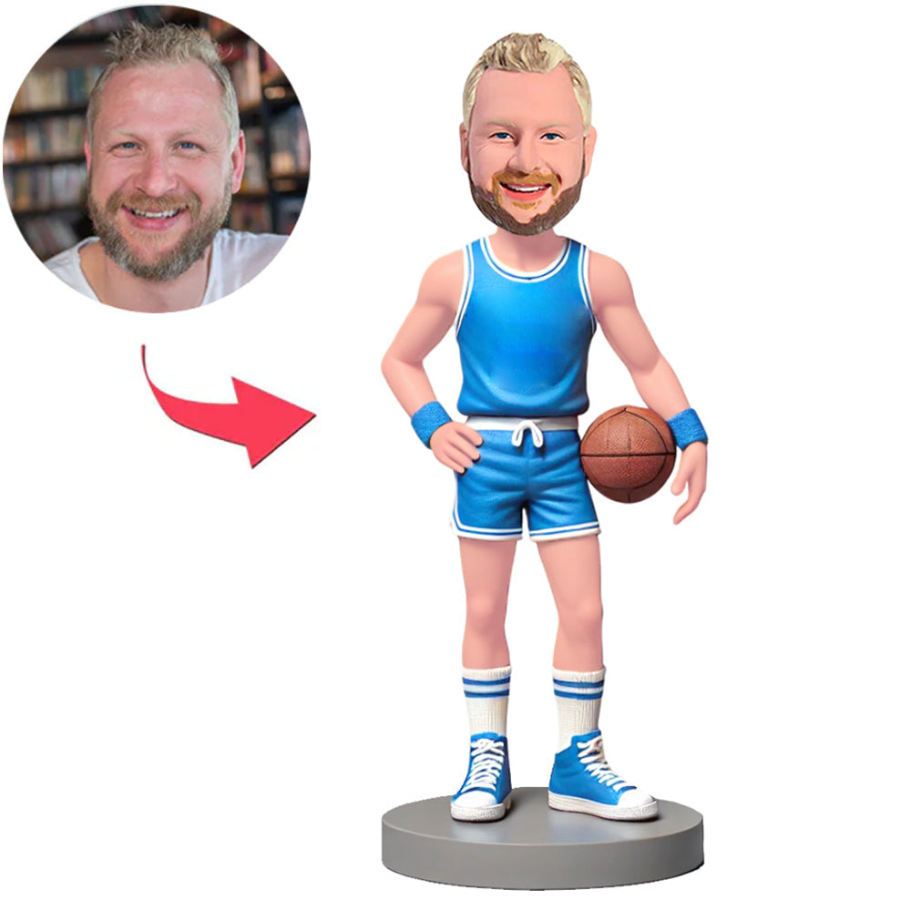 Mann in blauem Basketball Trikot Benutzerdefinierte Bobbleheads