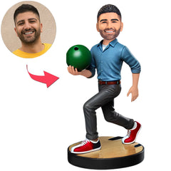 Bowling Spieler in blauem Hemd Benutzerdefinierte Bobbleheads