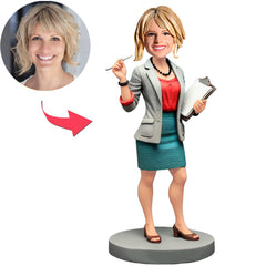 Weibliche Hochschulprofessorin in weißem Kittel Benutzerdefinierte Bobbleheads