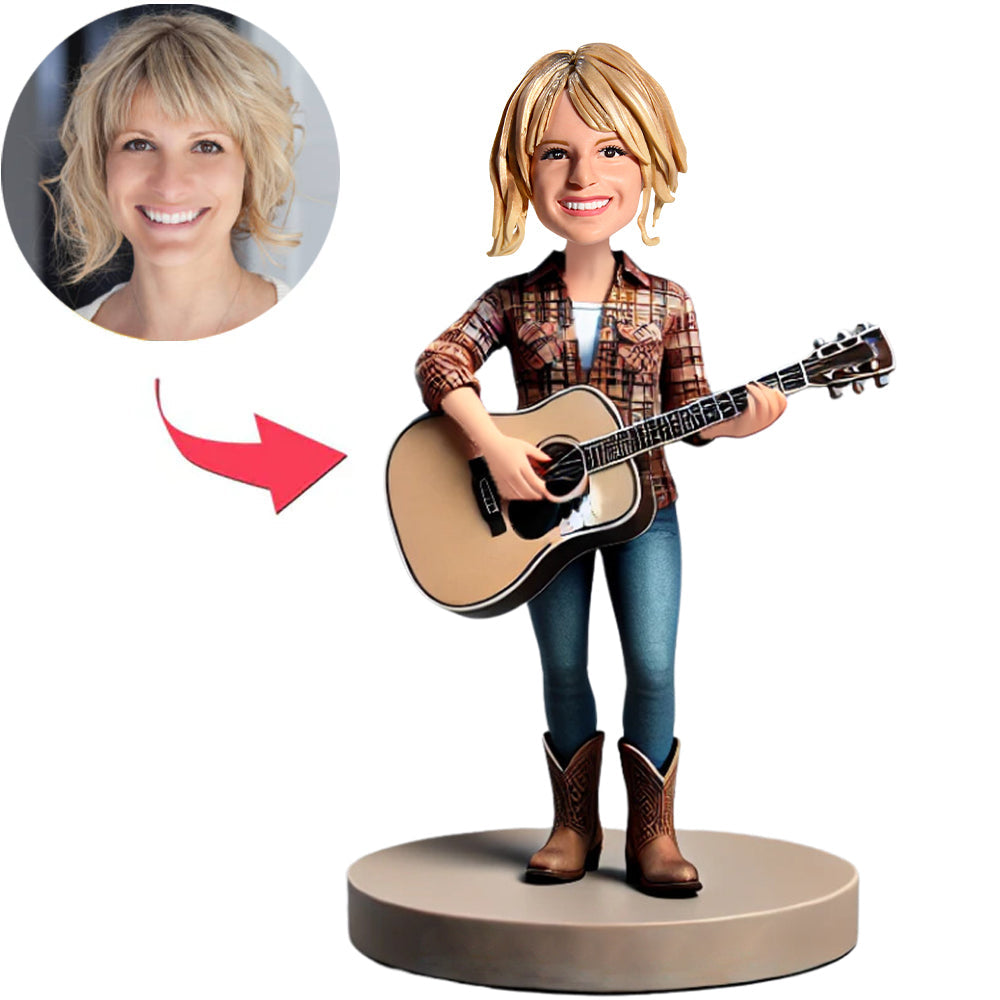 Cowboy Mädchen spielt Gitarre Benutzerdefinierte Bobbleheads