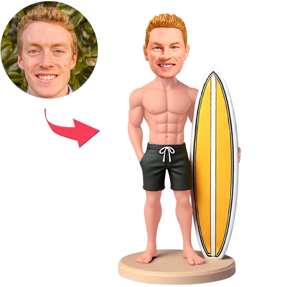 Cooler Mann mit Surfbrett Benutzerdefinierte Bobbleheads